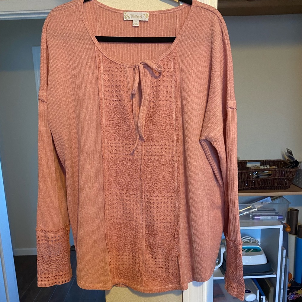 Lacey long sleeve pullover top pink size 2X